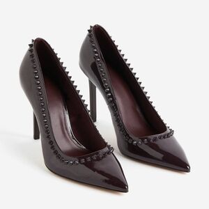 H&M Sexy Patent Burgundy Studded Heels Pumps Shoes Size 6